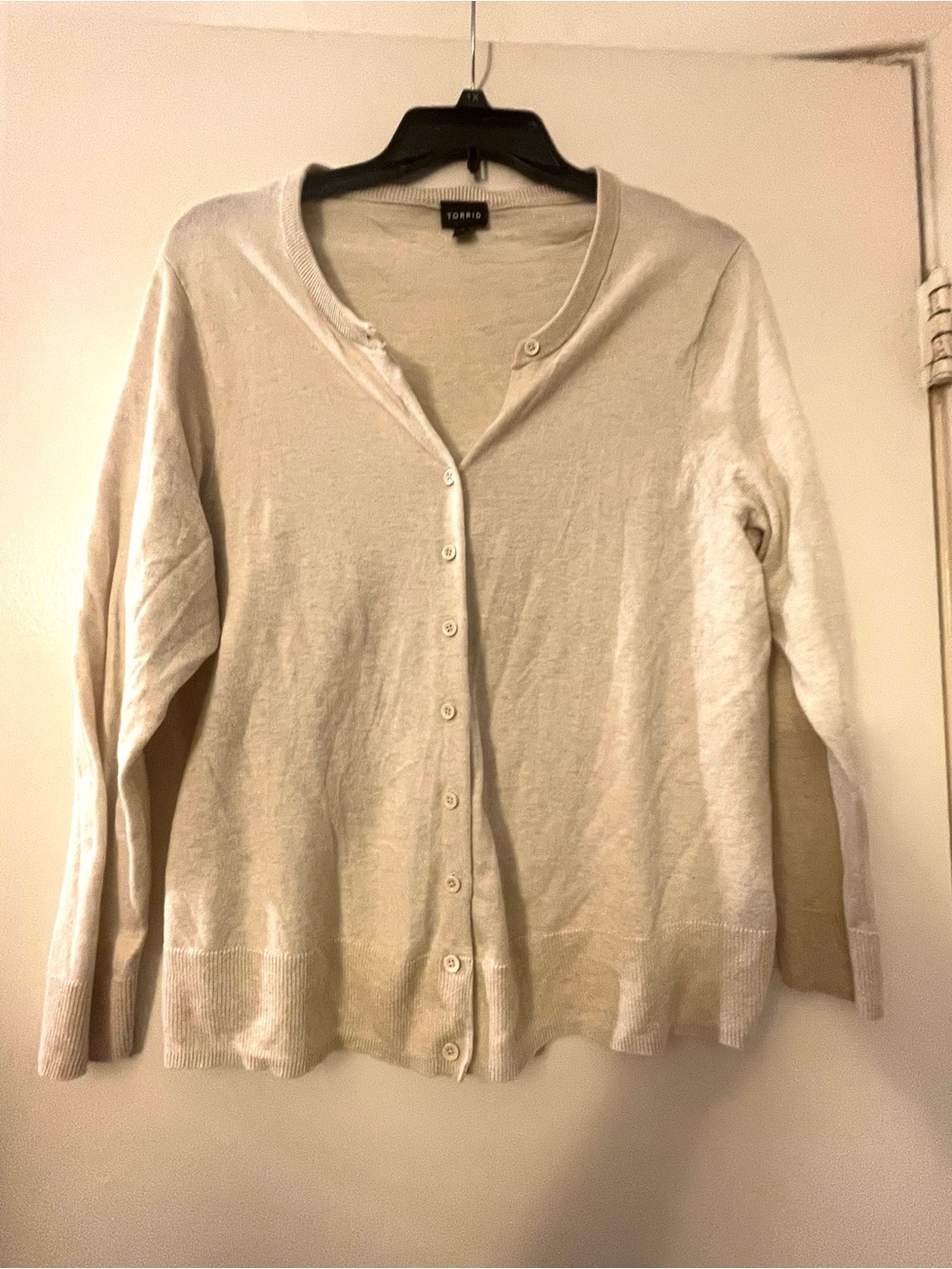 Torrid Round-Neck Cream Button-Front Cardigan